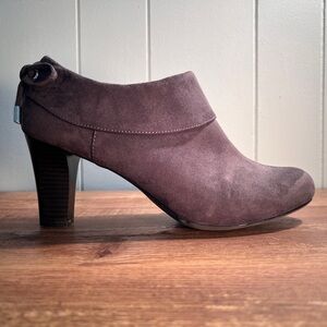 Coach‎ and Four Brown Suede Cuff Ankle Booties with Chunky Heel